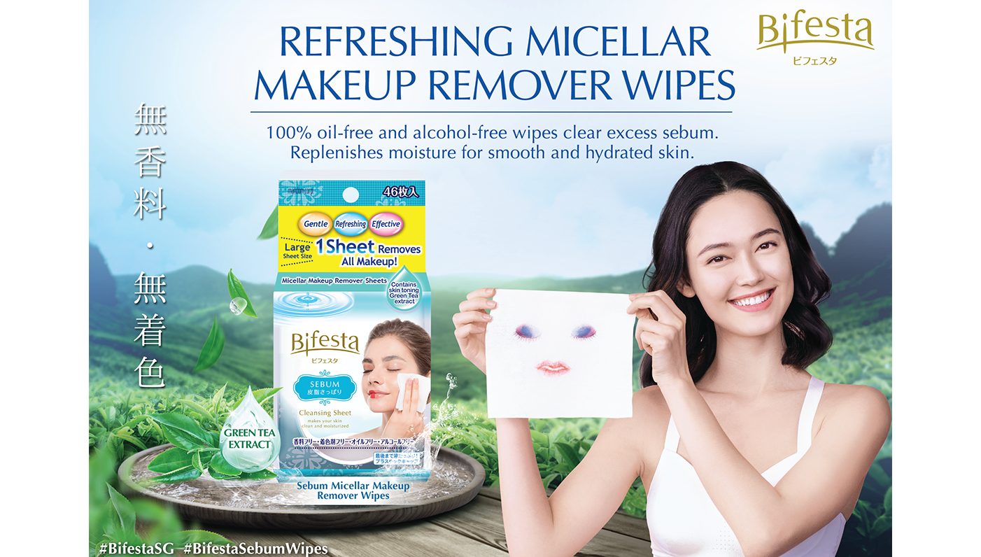 woman holding bifesta micellar makeup remover wipes